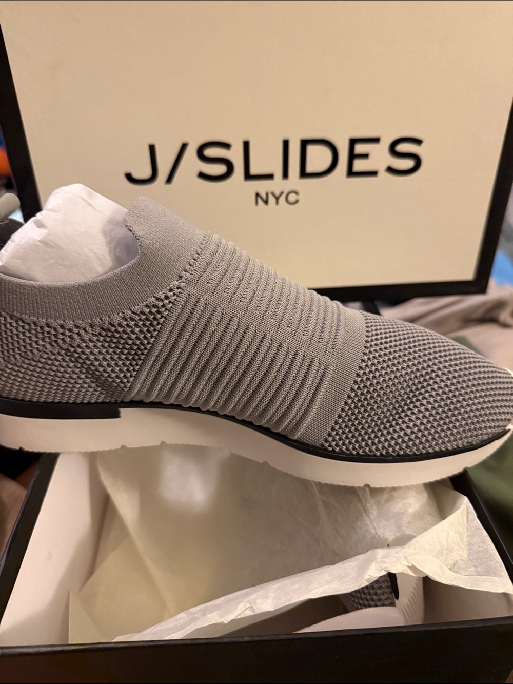 J/SLIDES Gray Knit Slip-On Sneaker with White Sole